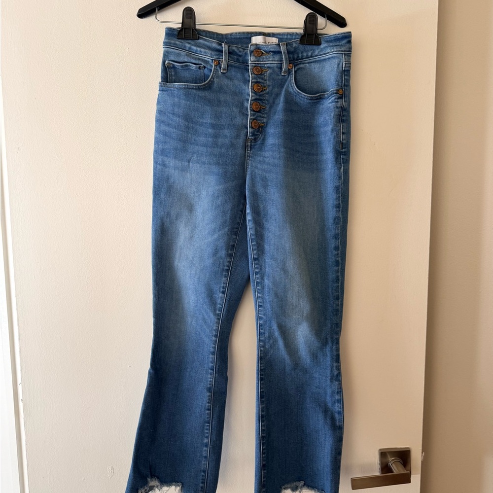 LOFT Blue Flare Jeans with Button Detail